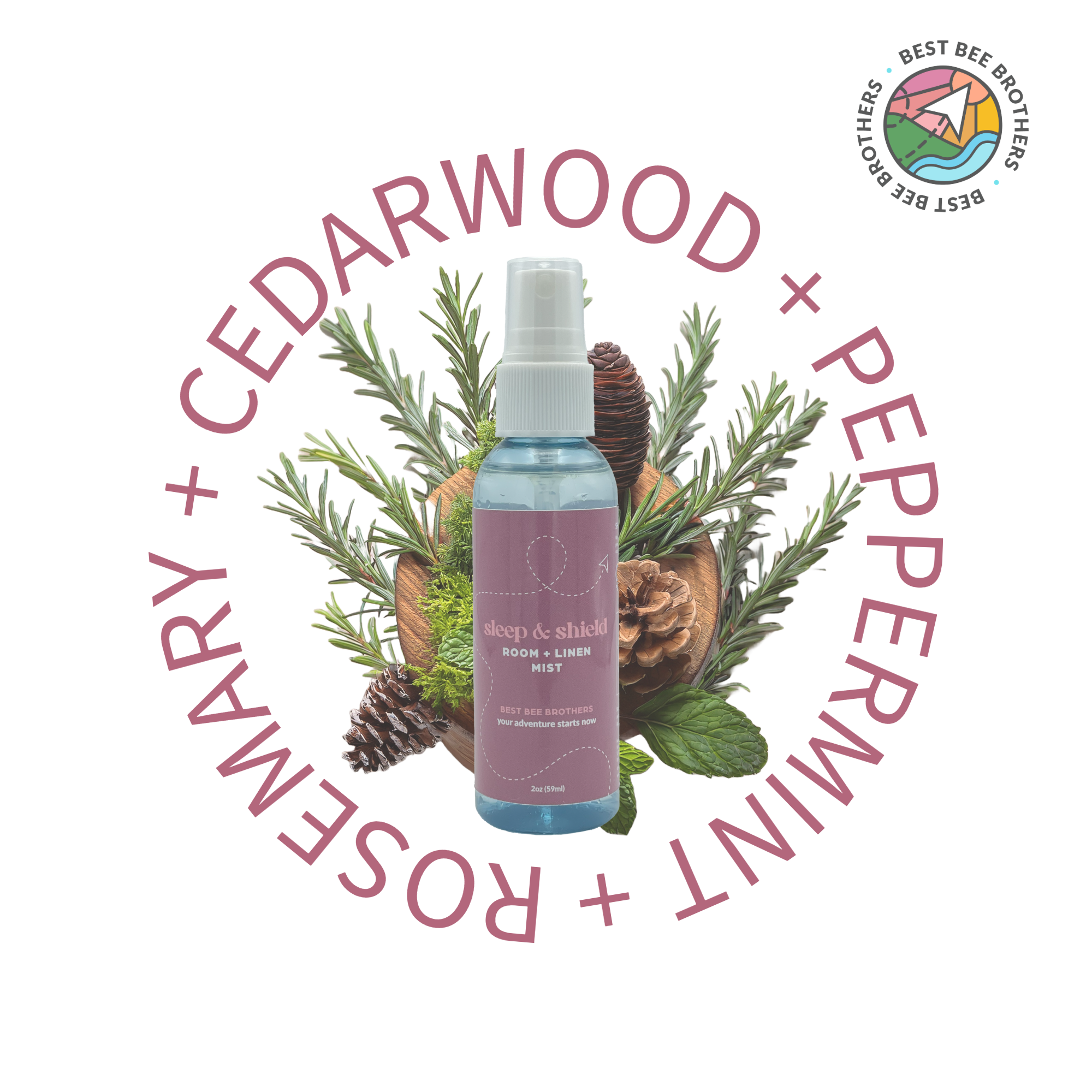 Sleep & Shield Calming Room + Linen Mist - Natural Oil Blend with Peppermint, Cedarwood & Rosemary - 8oz + 2oz Combo Pack