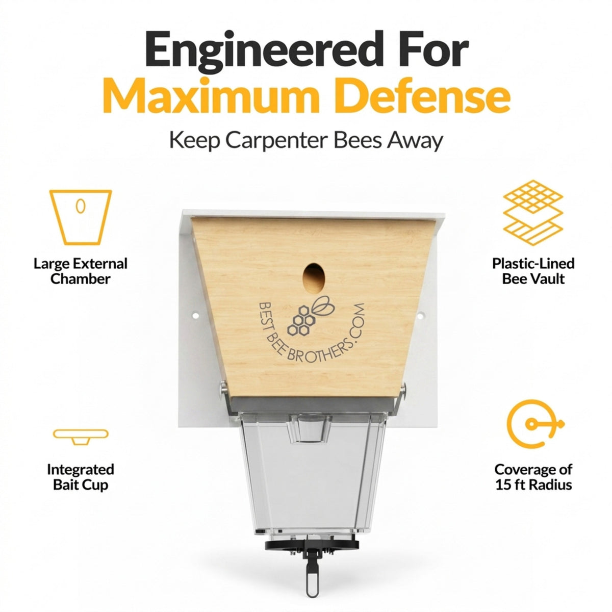 Ultimate Pro with Color Roof, Carpenter Bee Trap with Bee Vault and Extra Large External Receptacle