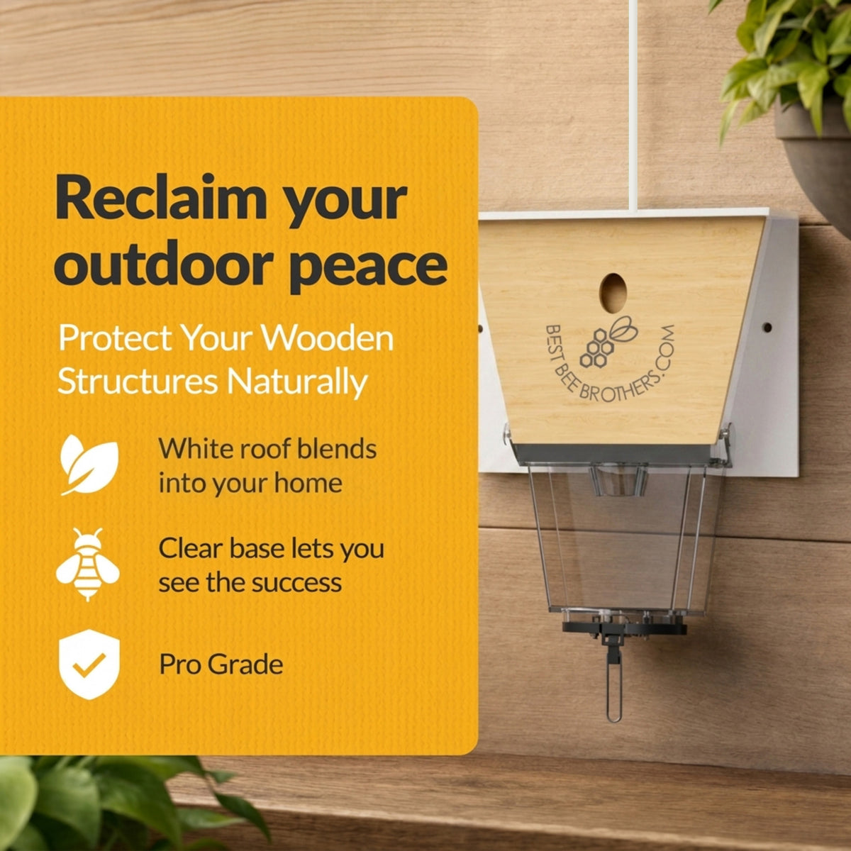 Ultimate Pro with Color Roof, Carpenter Bee Trap with Bee Vault and Extra Large External Receptacle