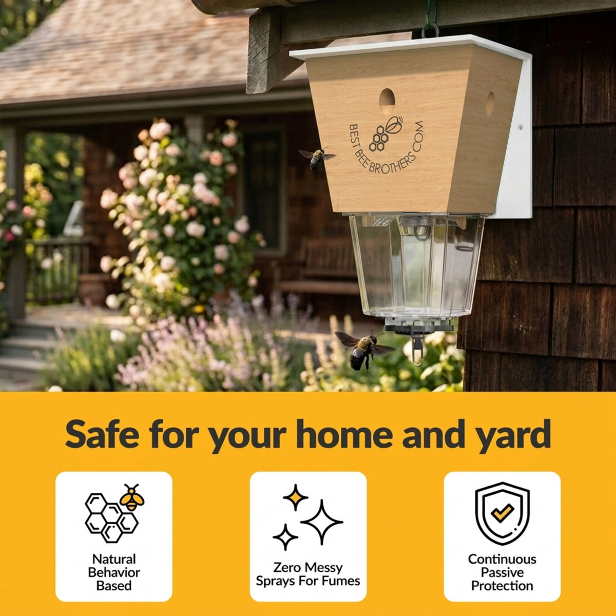 Ultimate Pro with Color Roof, Carpenter Bee Trap with Bee Vault and Extra Large External Receptacle