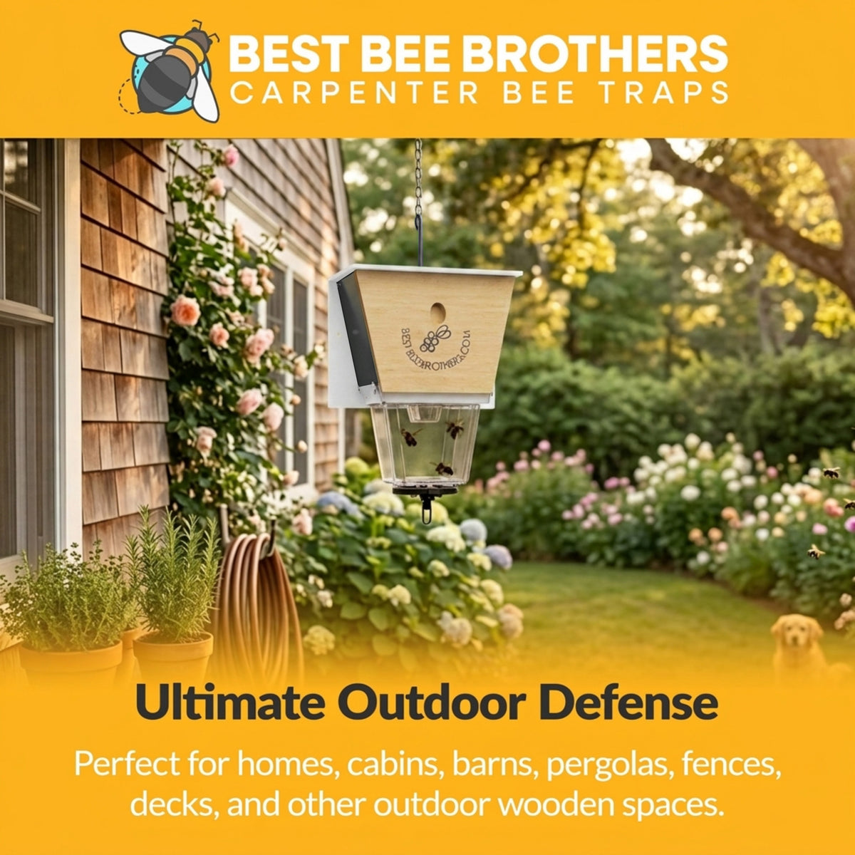 Ultimate Pro with Color Roof, Carpenter Bee Trap with Bee Vault and Extra Large External Receptacle