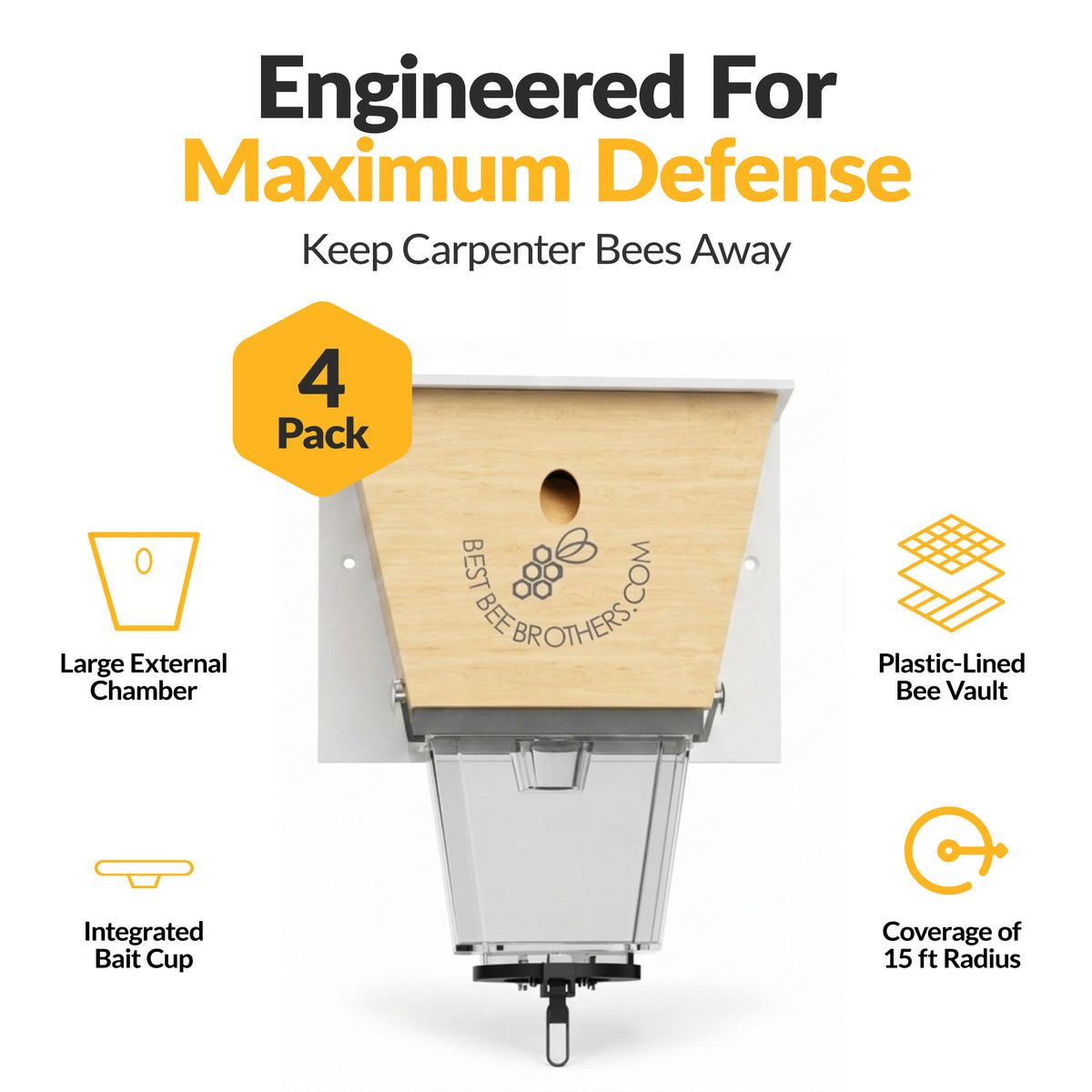 Ultimate Pro with Color Roof, Carpenter Bee Trap with Bee Vault and Extra Large External Receptacle