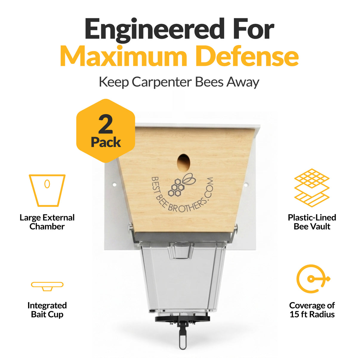 Ultimate Pro with Color Roof, Carpenter Bee Trap with Bee Vault and Extra Large External Receptacle