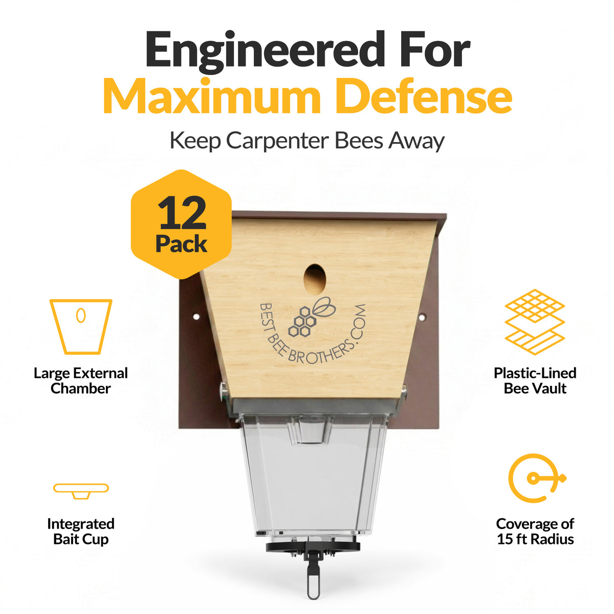 Ultimate Pro with Color Roof, Carpenter Bee Trap with Bee Vault and Extra Large External Receptacle