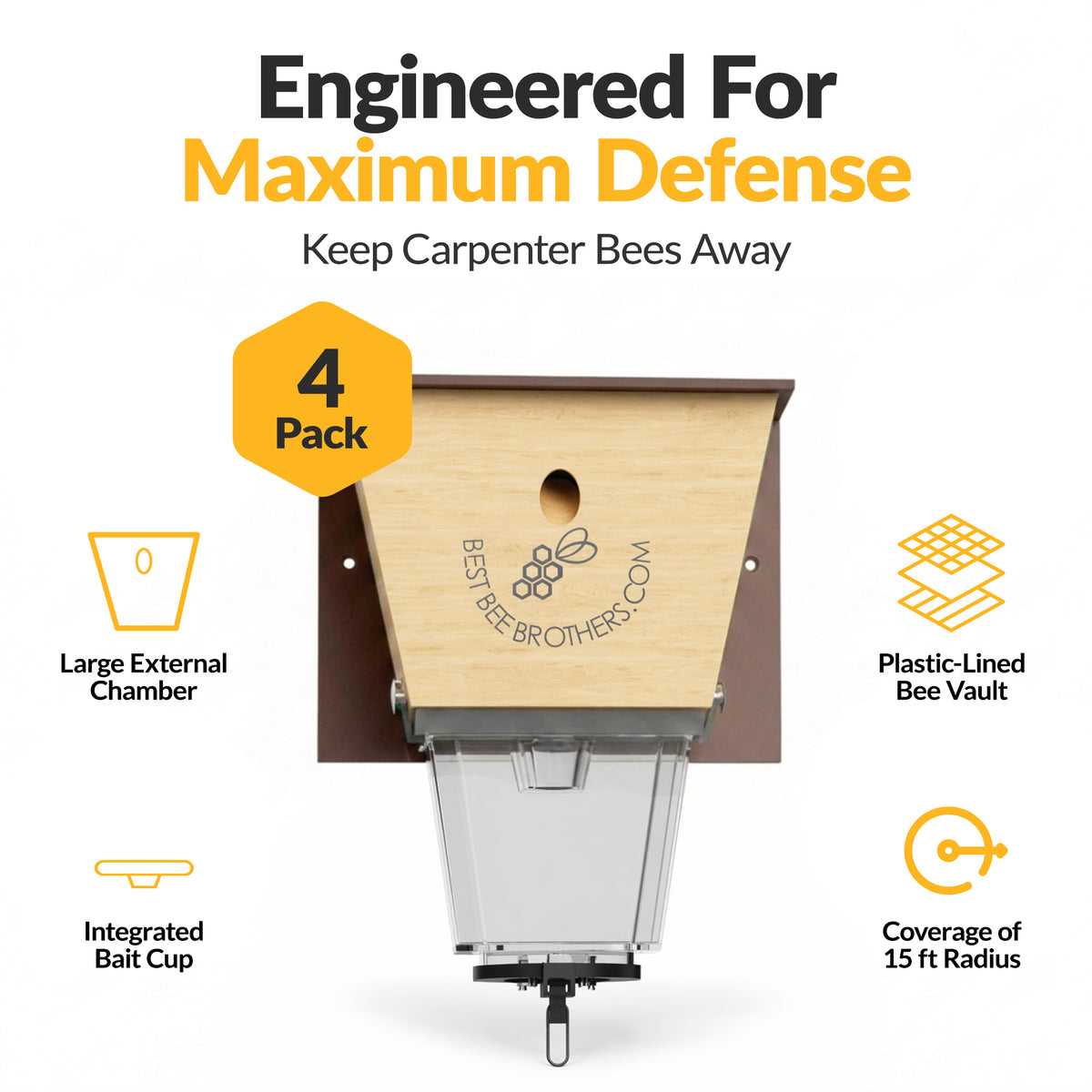 Ultimate Pro with Color Roof, Carpenter Bee Trap with Bee Vault and Extra Large External Receptacle