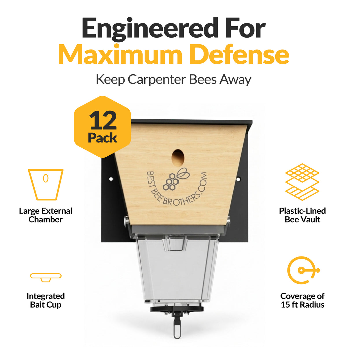 Ultimate Pro with Color Roof, Carpenter Bee Trap with Bee Vault and Extra Large External Receptacle