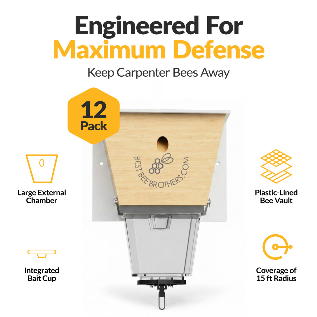 Ultimate Pro with Color Roof, Carpenter Bee Trap with Bee Vault and Extra Large External Receptacle