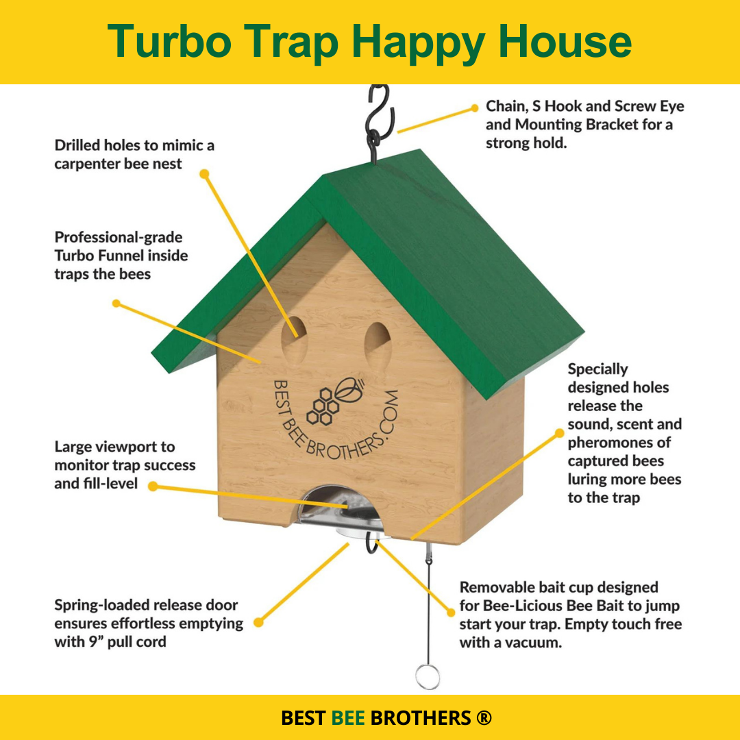 Carpenter Bee Turbo Trap Happy House with Bee Vault - Natural Roof