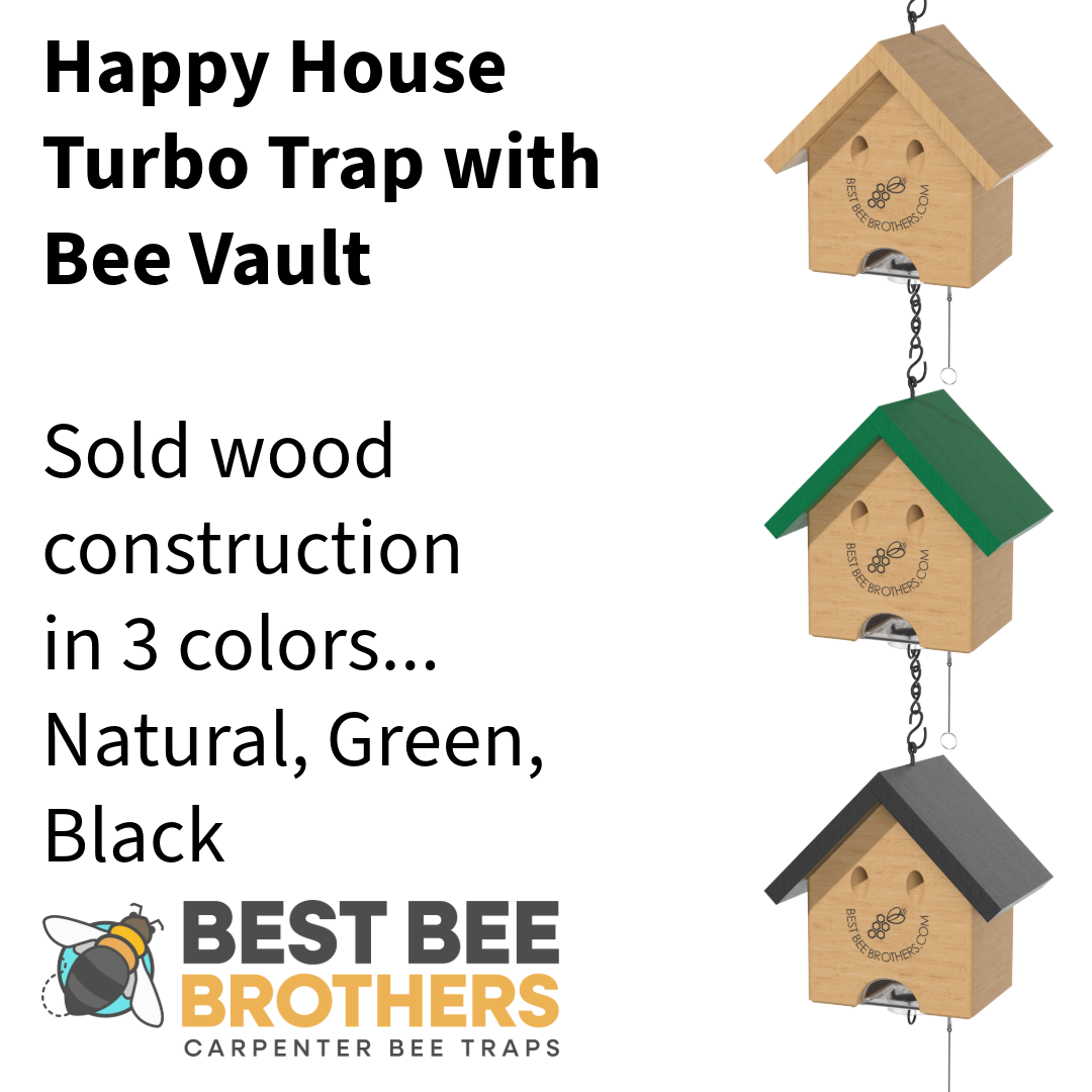 Carpenter Bee Turbo Trap Happy House with Bee Vault - Natural Roof