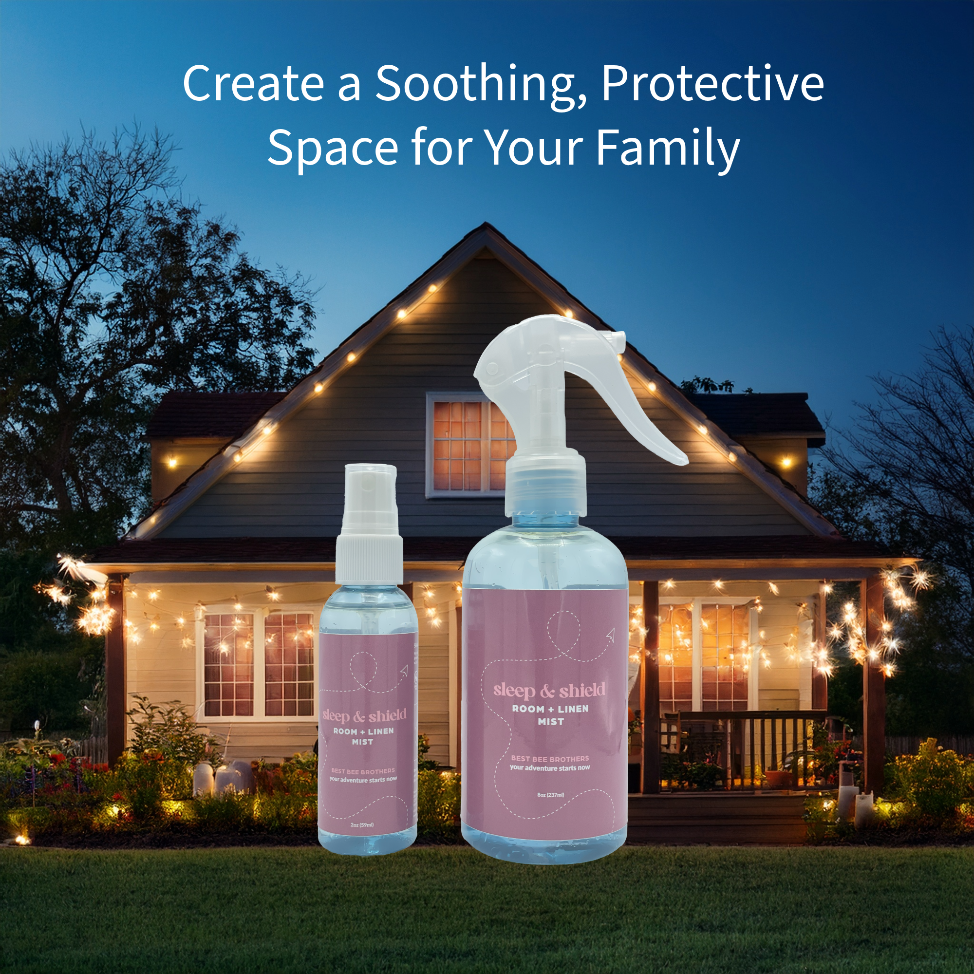Sleep & Shield Calming Room + Linen Mist - Natural Oil Blend with Peppermint, Cedarwood & Rosemary - 8oz + 2oz Combo Pack