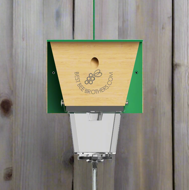 Image of a bee trap mounted on a wall